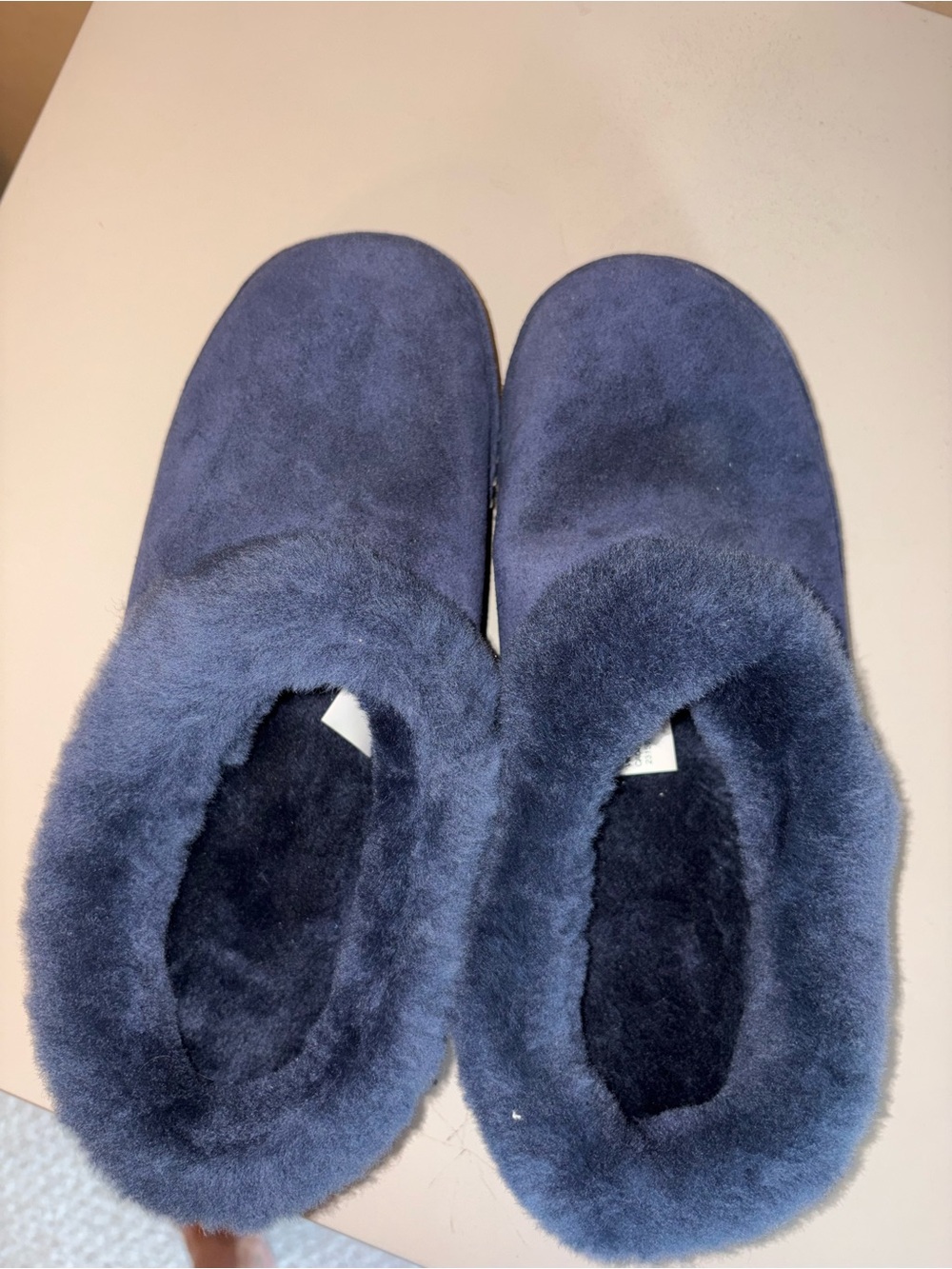 Cozy LL Bean Navy Faux-Shearling Slippers